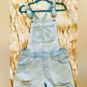 Stylish Light Blue Denim Overall Shorts